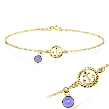 Round Anchor with Purple Semi-Precious Anklet ANK-198-GP